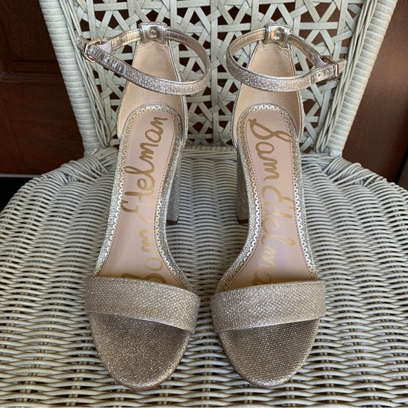 Sam Edelman Womens Yaro Glam Light Gold Mesh Ankle Strap Block Heel Sandal sz 7 - Picture 2 of 5